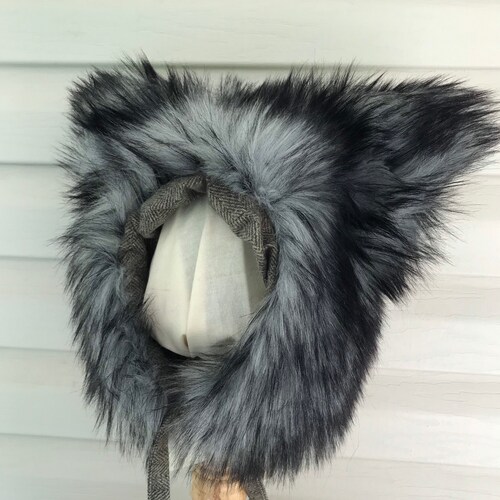 Wolf Hat//faux Fur Wolf Hat//grey Wolf 