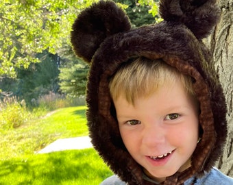 Bear hat/baby bear hat/baby bear bonnet/bear bonnet/hat with bear ears/baby hat with bear ears/brown bear hat/brown baby bear hat/minky hat