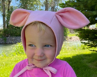 Pink pig baby hat/pink pig costume hat/pig ears baby hat/pink pig bonnet/pink pig hat/pig toddler costume hat/pink pig toddler hat/pig hat