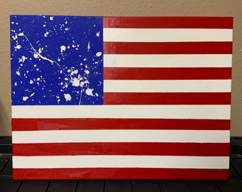 USA American Flag hand painted on 24X18 canvas
