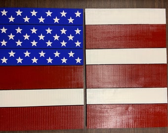 American Flag large wood panels painting USA red white and blue wall decor