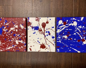 3 piece splatter paint red white and blue USA decor canvas