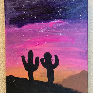 Sunset Desert Cactus hand painted on 9X12 canvas