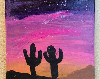 Sunset Desert Cactus hand painted on 9X12 canvas