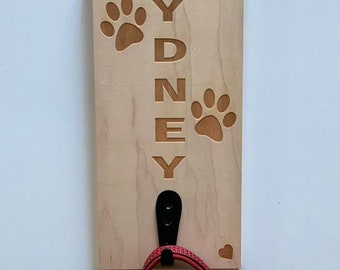 Dog Leash Sign-Rustic Wood 12"x 5.5" Sign-Engraved Wood Sign-Dog Leash Holder-Dog Lover Gift-Engraved Wood Sign
