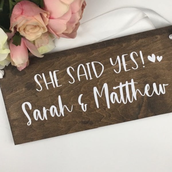 She Said Yes Sign-12"x 5.5" Sign-Rustic Wedding Sign-Wedding Engagement Name Sign-Engagement Wedding Sign-Photography Wedding Prop-Wood Sign