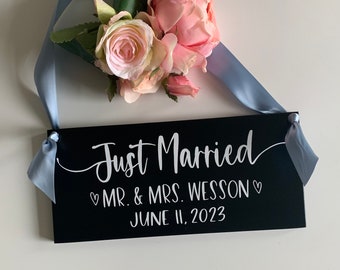Plaque "Just Married" - Plaque de mariage "Just Married" - Plaque de mariage noir et blanc - Plaque de nom "Just Married"