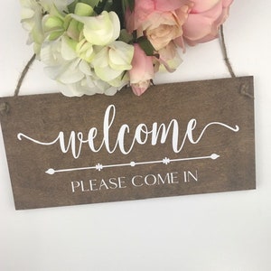 Welcome Sign-Rustic Wood Welcome Sign-12&quot;x 5.5&quot; Welcome Sign-Office Welcome Please Come In Sign-Welcome Wood Sign
