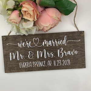 We're Married Sign-Wood Wedding Sign-12"x 5.5" Sign-We're Married Date Sign-Wedding Date Name Sign-