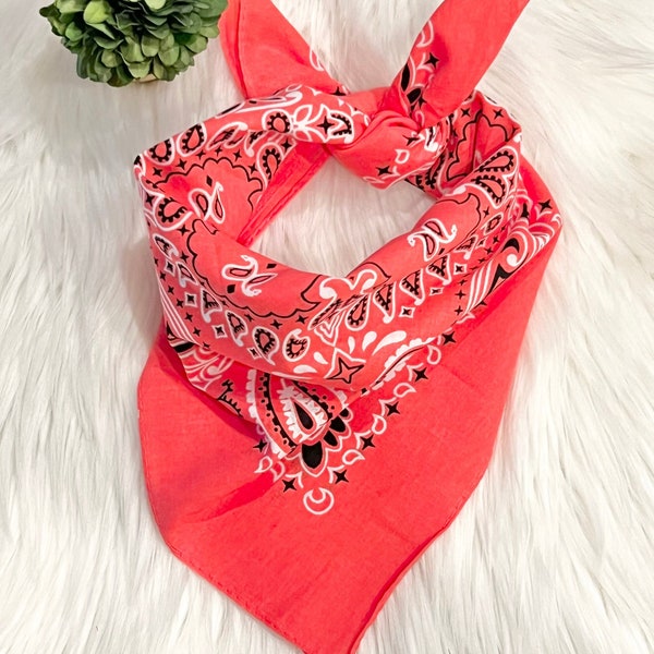 Coral bandana / bandana /coral accessories/ wild rag/ coral wild rag /cotton bandana/ coral scarf