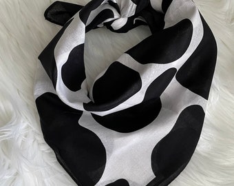 Black and White Cow Print Bandana / Cow Print / Bandana / Neck Scarf / Hair Scarf / Bag Scarf / Cow Print Scarf / Black and White Cow Print