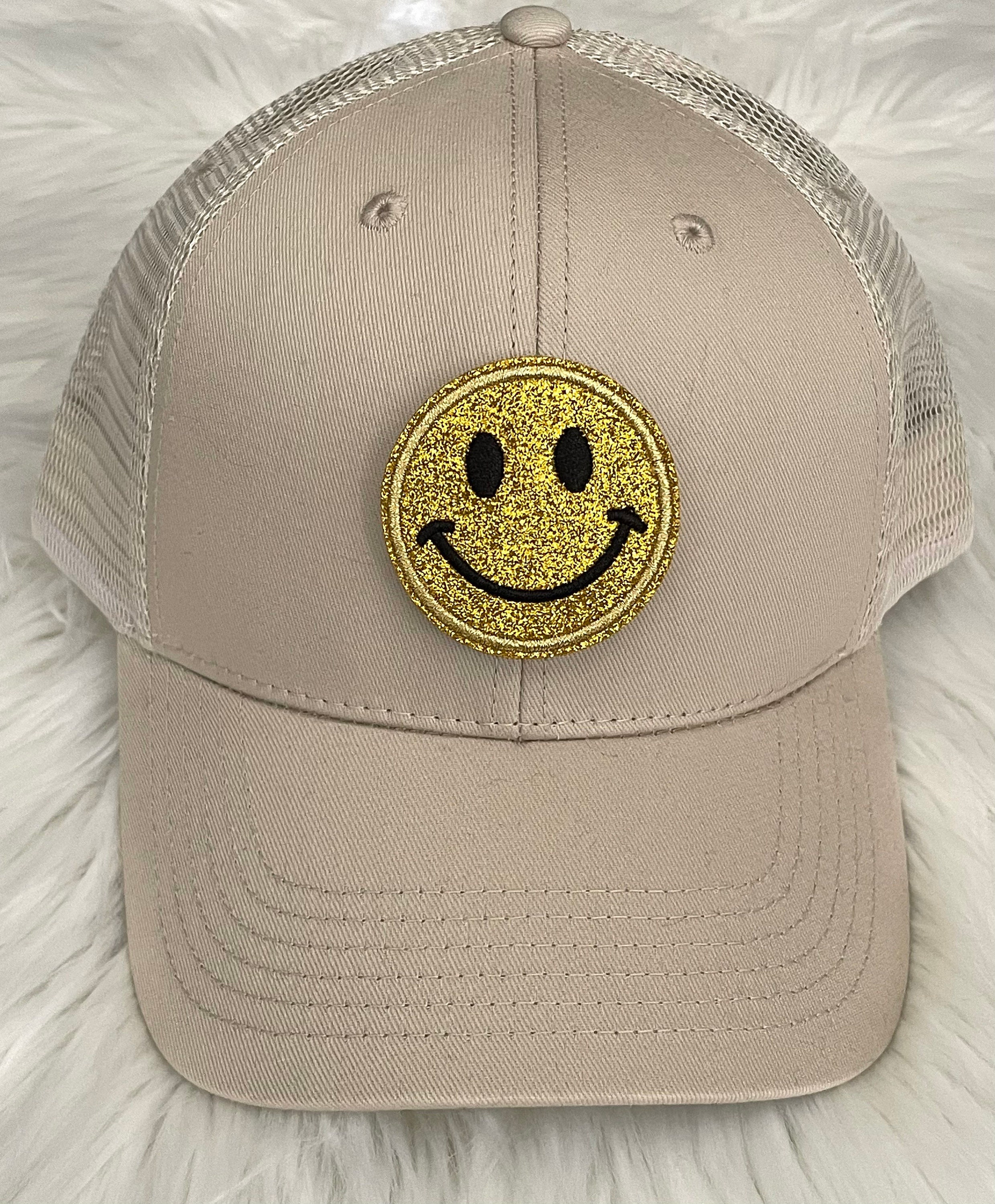Structured Trucker Hat With Smiley Face 