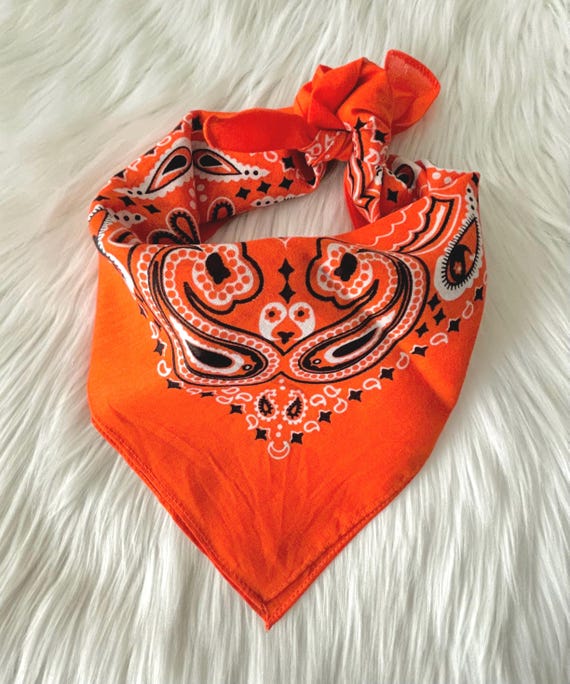 小物 atlast&co BANDANA ORANGE Orange Paisley Cotton Bandana-customizable - Etsy