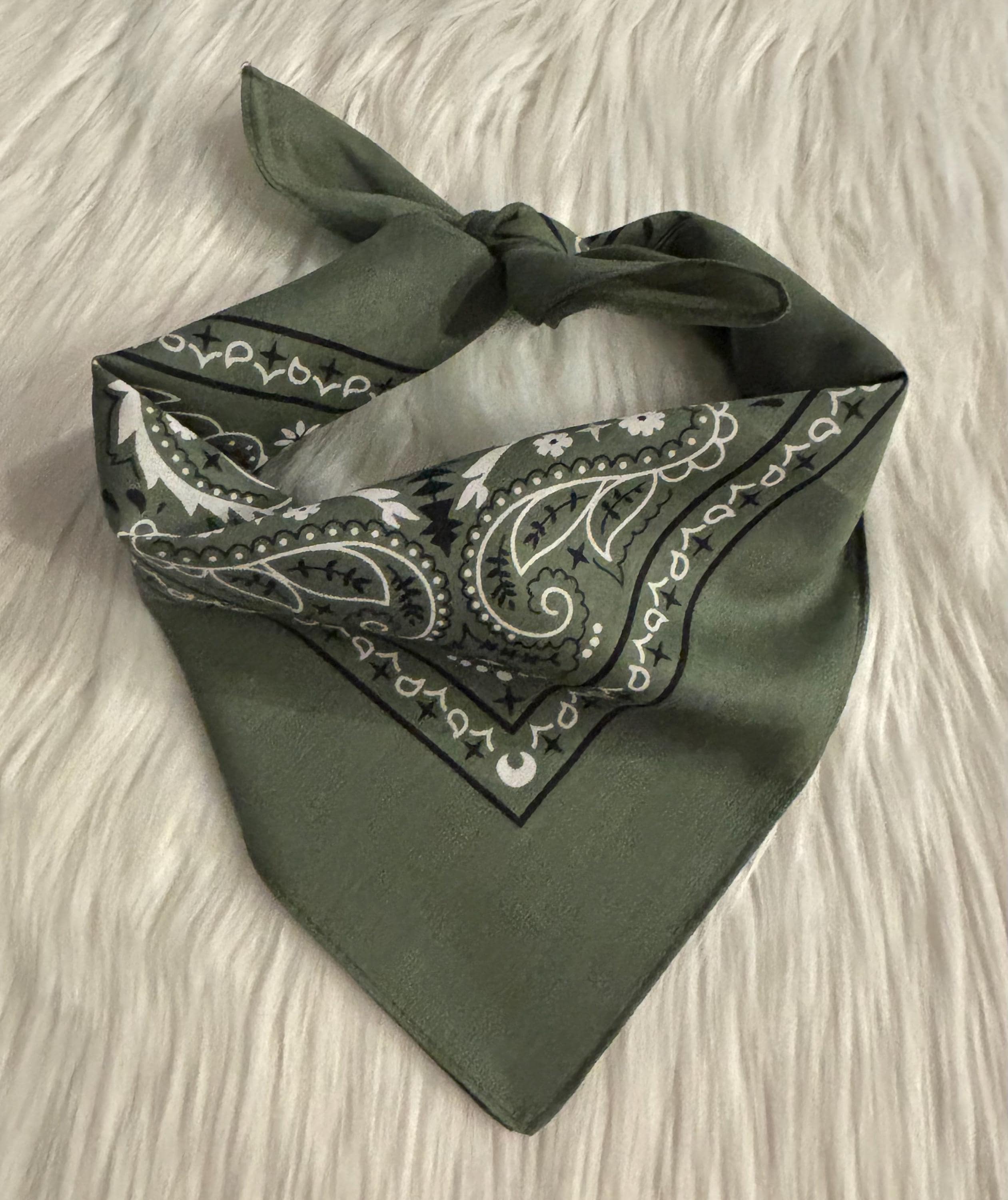 Olive green paisley cotton bandana- customizable