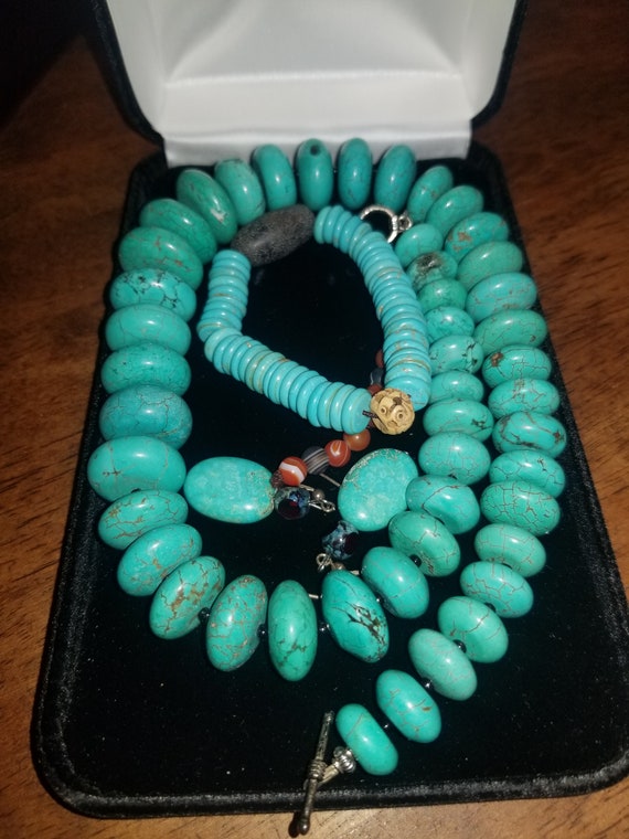 1940'S Navajo Turquoise Bead Necklace bracelet an… - image 1
