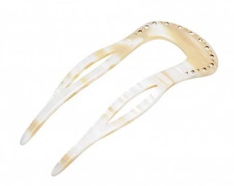 Large size fork shape hair stick in Beige pearl