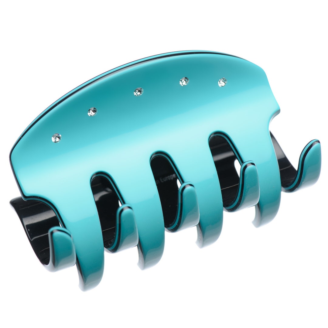 Medium Size Blue Hair Claw Hair Clip Beautiful Girls Hairpin Plastic Rhinestone Crab Claw Jaw ...