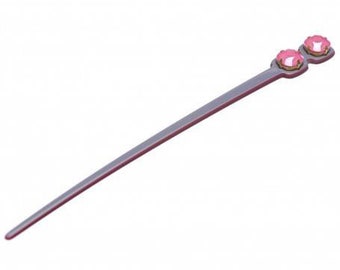Medium size japanese stick shape Hair stick in Pewter grey and raspberry