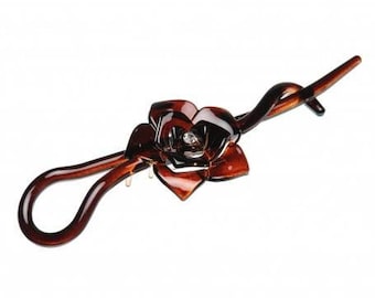Medium size flower shape Hair pin in Brown