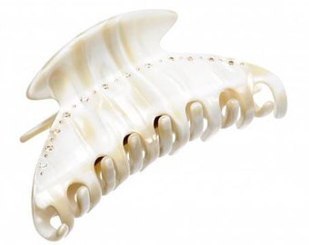 Medium size regular shape hair jaw clip in Beige pearl