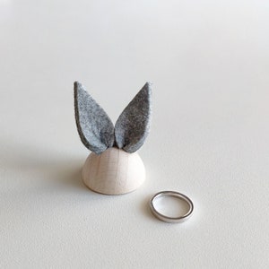 Ring Holder, a Bunny Soft Jewelry Organizer with Wool Felt Soft Ears and Rounded Wooden Base, Handmade with Love by FELTinPOP image 3