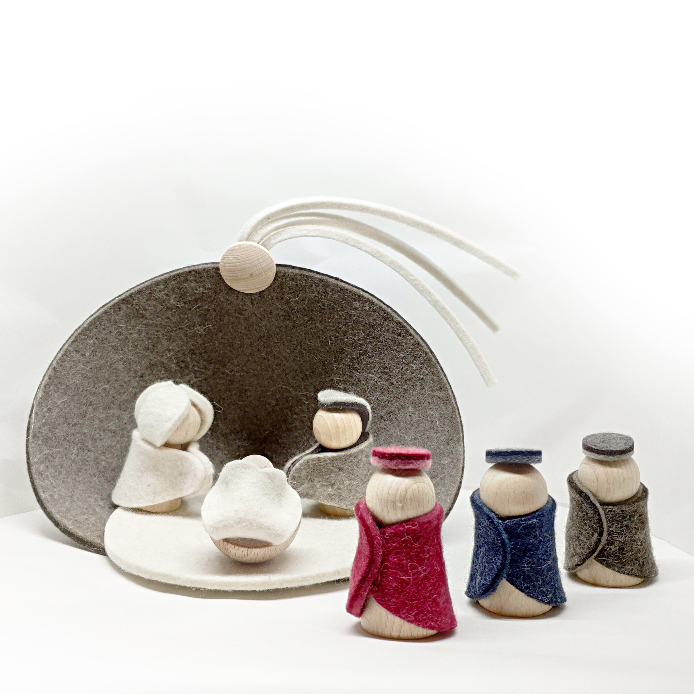 Wood and Wool Felt Modern Nativity Scene Centerpiece Etsy
