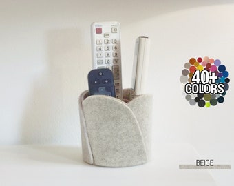 Felt Remote Control Organizer, Nightstand Organizer for Men, Soft Round Divided TV Remote Control Holder Handmade of Wool Felt by FELTinPOP