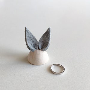Soft Jewelry Organizer, a Ring Holder Bunny with Wool Felt Soft Ears and Rounded Wooden Base, Handmade with Love by FELTinPOP image 8
