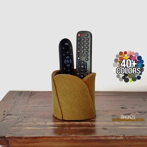Bronze-colored remote control holder that matches an antique style, Remote control holder with 3 places for the tavern, handmade in saffron felt
