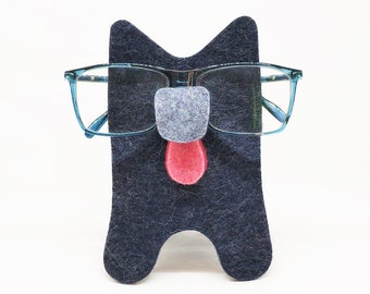 Pet Eyeglass Holder Stand, Nightstand Organizer with a Valet Tray, Soft Dog Eyeglass Holder Handmade of Coloured Felt by FELTinPOP