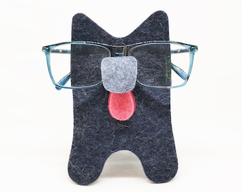 Pet Eyeglass Holder Stand, Nightstand Organizer with a Valet Tray, Soft Dog Eyeglass Holder Handmade of Coloured Felt by FELTinPOP