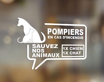 Autocollant pompiers sauvez mon animal. Sticker sécurité feu incendie, mon chat, mon chien, mes chiens, mes chats, mes animaux, furet, lapin