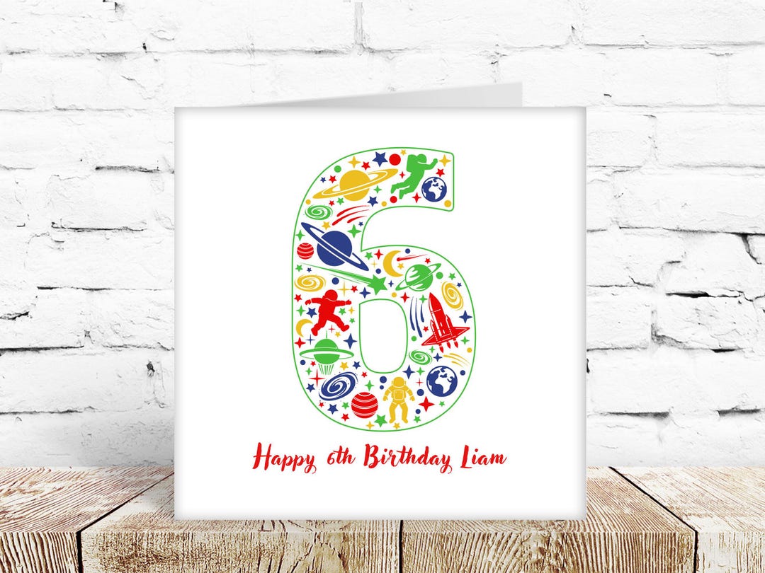 Personalised Birthday Card Outer Space Rockets Planets Age Number Boys ...