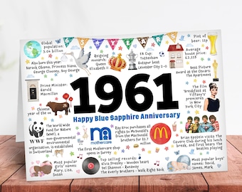 65th Anniversary card celebrating sixty five years Keepsake special gift mum dad grandma grandad nana 1961 wedding fact congratulations