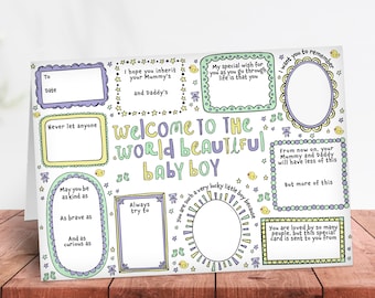New baby card for boy newborn congratulations Keepsake fill in the blank special godson nephew grandson cousin welcome little one