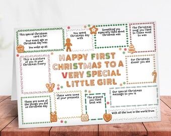 Baby's First Christmas Card - keepsake Xmas gift for baby girl new parents from Mummy daddy Godmother Godfather Aunty Uncle granddaughter