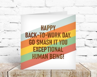 Return to work greeting card - motivational end of maternity leave sickness surgery recovery cancer treatment colleague welcome new job