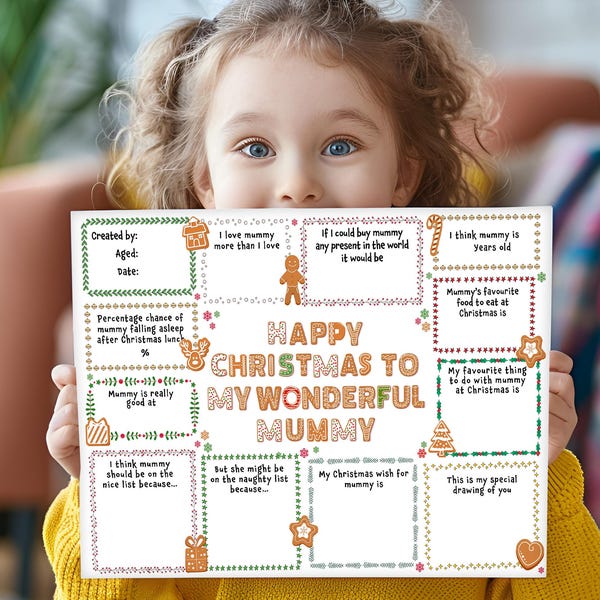 Christmas poster / print for Mummy Mum - Keepsake fill in the blanks cute gift from son or daughter Xmas special unique greeting card