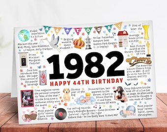 44th birthday card for mum dad brother sister son daughter keepsake milestone friend 1982