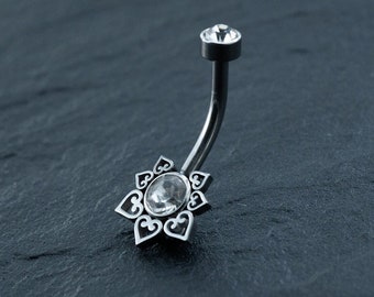 Hypoallergenic Crystal Zircon Belly Ring - Discreet CZ Navel Piercing - Allergy-Friendly Silver Steel Belly Button Jewelry