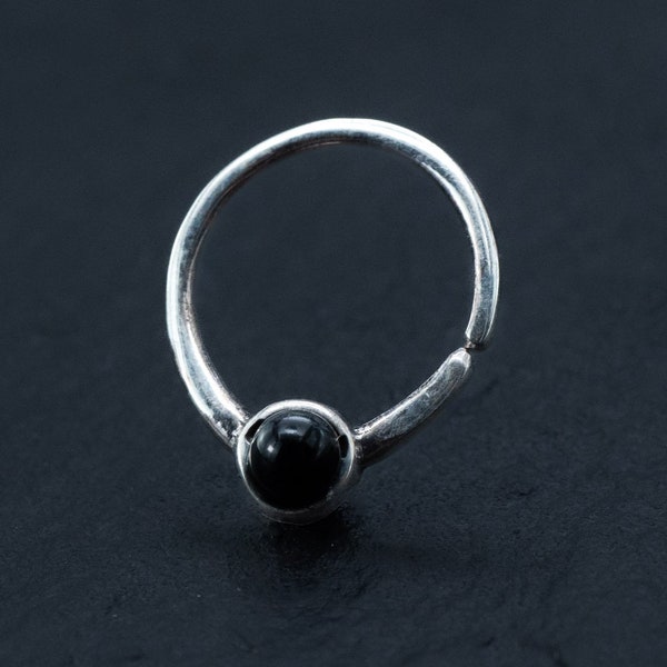 Septum En Argent 925 8mm Avec Pierre Onyx - Piercing Daith - Septum 1mm