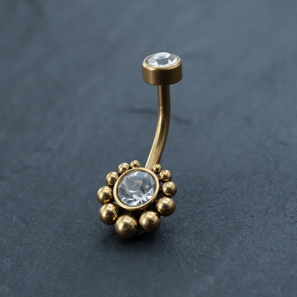 Bague de nombril plaqué or 18K avec Zircone Cubique - Bijou de corps hypoallergénique et bohème-chic pour piercing nombril