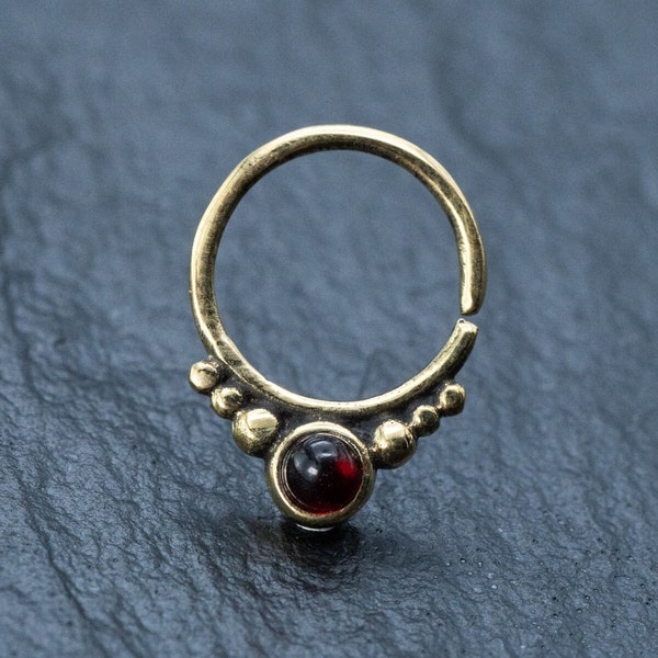 Garnet Teardrop septum - Seamless nose ring - 8mm Gold septum ring - Rook Piercing - Daith Piercing