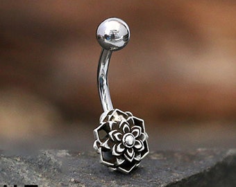 Silver belly piercing - Lotus flower - Mandala belly piercing - Succulent jewelry - Belly button jewelry - Belly button piercing