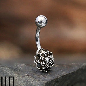 Silver belly piercing - Lotus flower - Mandala belly piercing - Succulent jewelry - Belly button jewelry - Belly button piercing