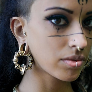 Heavy Circle Ear Weights | Gold Brass Ear Gauges | Ear Hangers | Large Stretcher Rings | 2 Gauge Ears | Ear Stretching | Stretched Lobes