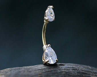 Piercing de umbigo sensual com zircônia em aço cirúrgico banhado a ouro 18k - Piercing de umbigo com barra Swarovski - Piercing de umbigo com pedra de zircônia
