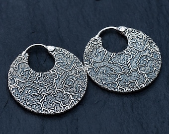 Shipibo - Silver Earrings - Trippy Earrings - Cool Earrings - Icaros - Psychedelic Jewelry - Mushroom Earrings - Sacred symbol