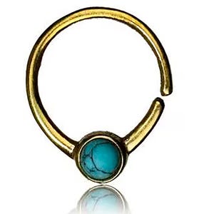 Turquoise nose ring - Septum - Brass septum ring - Turquoise septum - Small nose ring - Cartilage piercing - 8mm Septum - 18g - 1mm