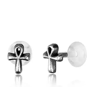 Ânkh Croix egyptienne Clé de RA en argent 925 stud, Tragus piercing, clous en argent piercing Tribal, Lobe, conque, Piercing Helix